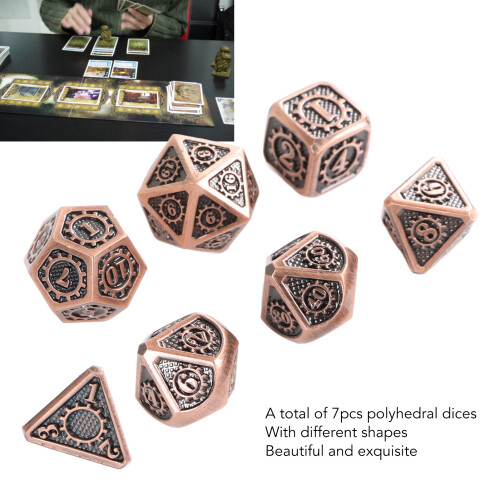 7pcs Metal Polyhedral Dice Set for RPG, Safe Gear Pattern, Portable 1