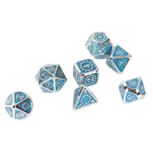 7pcs Metal Polyhedral Dice Set for RPG, Silver & Blue, Adults