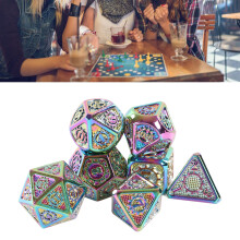 7pcs Metal Polyhedron Dice Set for Math and Games, Colorful & Clear