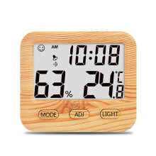(As show, black) QQDD Temperature Humidity Gauge with Desk Clocks for Bedroom Office,Backlit Accurate Monitor Clear Reading