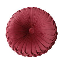 Myk og komfortabel rund pute med fløyelsstoff, dekorativ kastepute med håndlaget design, plissert sirkeldetaljer for sovesofa, bil