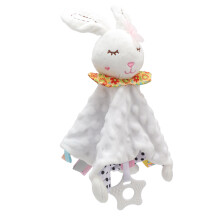 Soft Plush Baby Snuggle Blanket with Bright Animal Doll Design - White