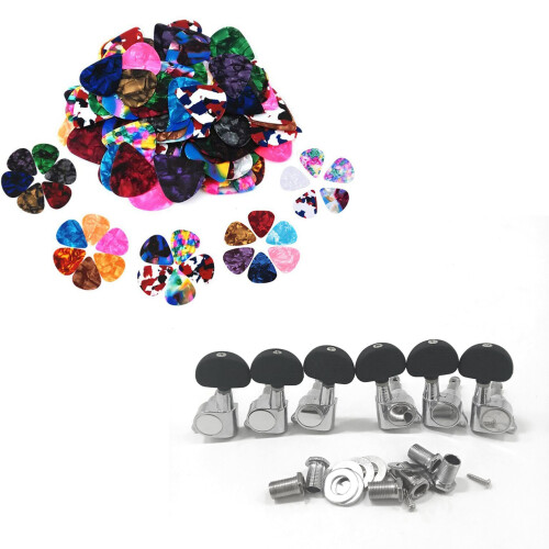 60Pcs Guitar Picks,0.46mm, 0.71mm, 0.96mm with 6Pcs Guitar String Tuning Key Pegs/Machine  Knobs for Left and Right 1