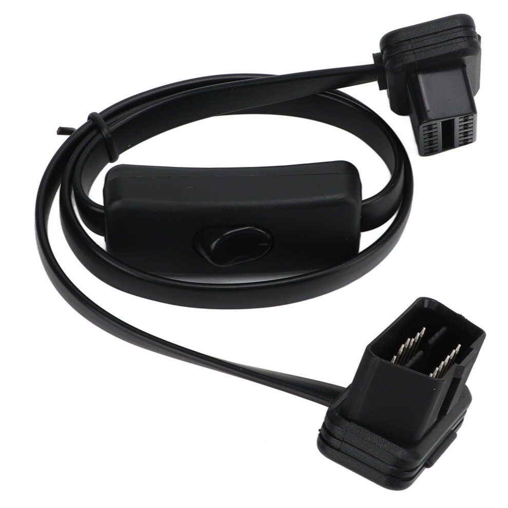 Obd2 16 Pin Flat Cord Extension Cable With Switch Female Connector Male Black 7891375622989