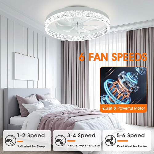 LED Ceiling Fan & Lighting LED Light Adjustable Wind & Remote 6 Speed