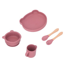 Ensemble d'alimentation pour bébé en silicone en forme d'ours, bol, assiette, fourchette et cuillère pour le sevrage