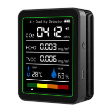 MT05 Indoor Air Quality Monitor TVOC HCHO Temperature Humidity Tester CO2 Meter USB Rechargeable CO2 Detector Black