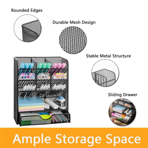 Mesh Desk Organizer, Multi-Functional Pen Holder, Desktop Stationary Organizer, Storage Rack for School, Home, Office 1