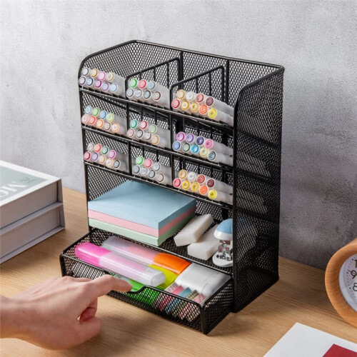 Mesh Desk Organizer, Multi-Functional Pen Holder, Desktop Stationary Organizer, Storage Rack for School, Home, Office 2