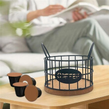 Suporte para Cápsulas de Café K Organizador de Porta-Copos K Cesta de Armazenamento de Copos K com Base de Madeira para Balcão de Cozinha e Mesa de