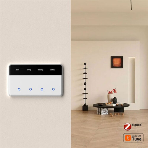Zigbee DIY Name  Horizontal Display Touch Screen US Light  Works with Tuya Alexa  for Home 4 Gang 1