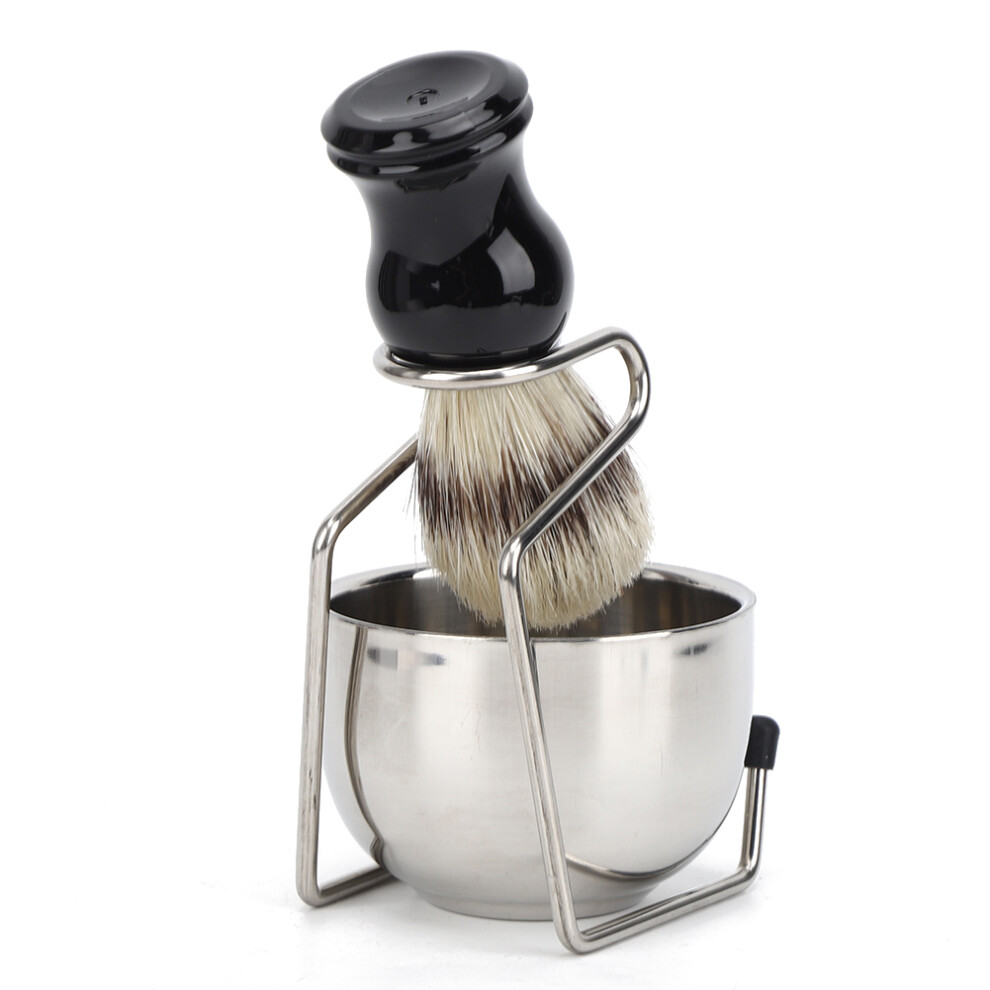 3Pcs Shaving Set with Stainless Steel Bowl, Faux Brush & Stand