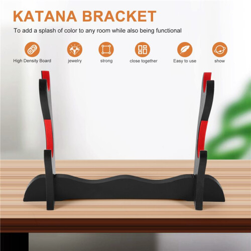 2 Tier Katana Samurai Sword Holder Black Bracket Hanger Red Cotton Display Stand 1