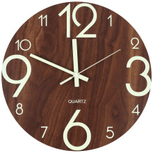 Luminous Wall Clock,12 Inch Wooden Silent Non-Ticking Kitchen Wall Clocks With Night Lights For Indoor/Outdoor Living Room Bedroom Decor Battery