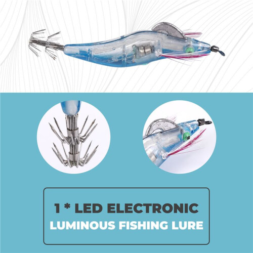 1 Stück Blau Blinkende LED Fischköder Blitzlicht 10 cm Minnow Leucht Squid Jig Garnele Köder Nacht Fischen Köder 2