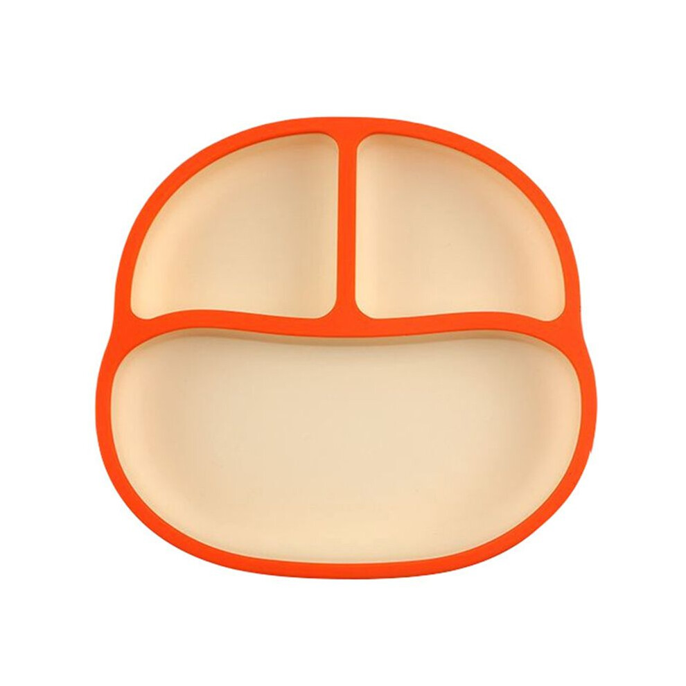 Children's Grid Dinner Plate, Suction Cup Tableware, Food Grade 2-Color Silicone Suction Cup Bowl Orange