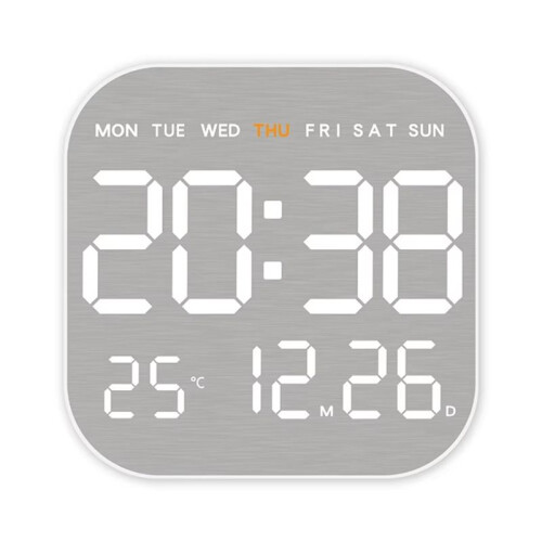 Electronic Wall Clock Wall-Mounted Multi-Functional Digital LED Clocks 12/24H Snooze Alarm Clocks Bedroom White