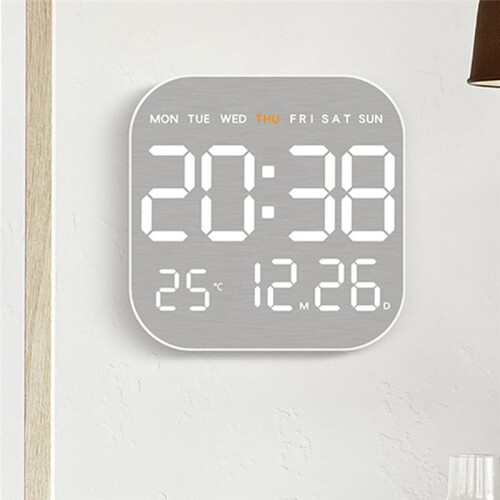 Electronic Wall Clock Wall-Mounted Multi-Functional Digital LED Clocks 12/24H Snooze Alarm Clocks Bedroom White 1