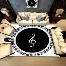 Musical Note Black White Piano Key Round Area Rug 80x80cm Home Decor