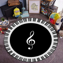 Black & White Musical Note Piano Key Round Area Rug 80x80cm Home Decor