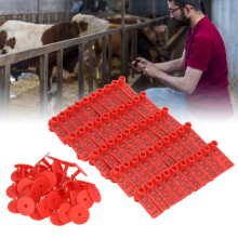 100pcs Livestock Ear Tags for Cattle Pigs Sheep - Numbered Red