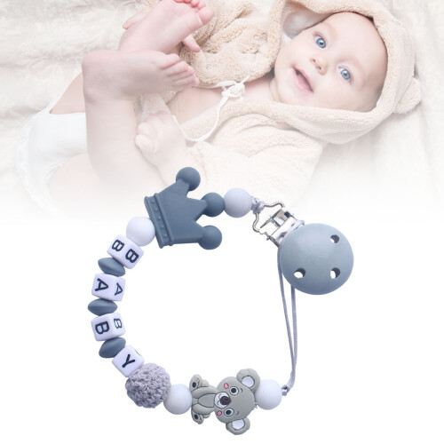Silicone Baby Teethers Chain Bead Chain for Newborn Grey 30cm 2