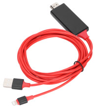 Câble adaptateur HDMI rouge de 2 m pour iPhone 12/12 Pro 1080P