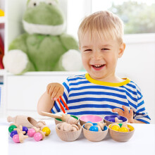 Gioco di ordinamento in legno per bambini, Riconoscimento dei colori e capacità motorie fini, età 36+ mesi
