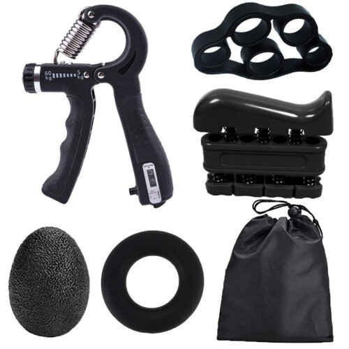 5Pcs Hand Grip Strength Trainer Set, Silicone, Black, Various Sizes 1