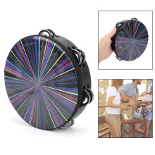 Double Row Hand Tambourine 8-inch with Colorful Rays Polyester Drum Skin
