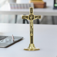 Elegant Zinc Alloy Catholic Crucifix with Stand Copper Design