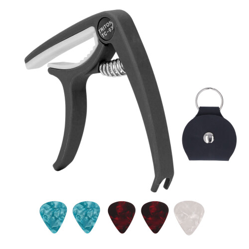 ABS Quick Release Electric Guitar Capo Set with 5 Picks, Black 1