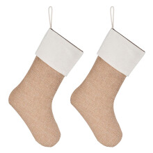 Set of 2 Colorful Burlap Stocking for Christmas Multiple-White