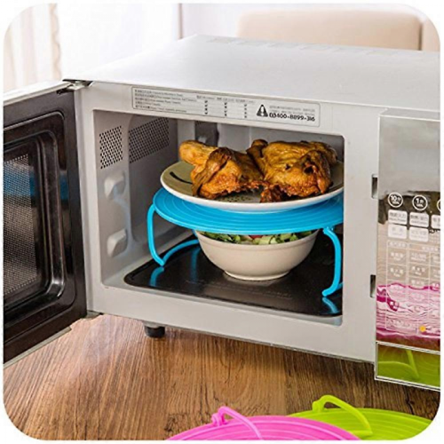 2 PCS Microwave Folding Tray Steaming Rack Microwave Plate Stacker 2