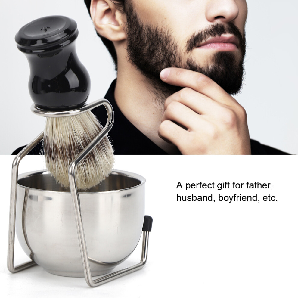 Unisex 3Pcs Shaving Kit With Steel Bowl, Brush & Stand For Men