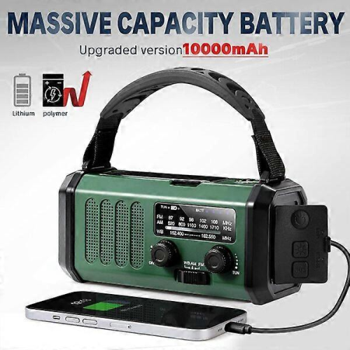 Emergency hand-cranked radio, 10000mAh, multiple charging modes, good reception 1