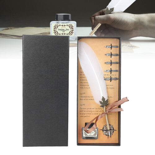 Σετ στυλό καλλιγραφίας vintage Quill Pen, λευκό στυλό με φτερό και διακοσμητικά έργα 2