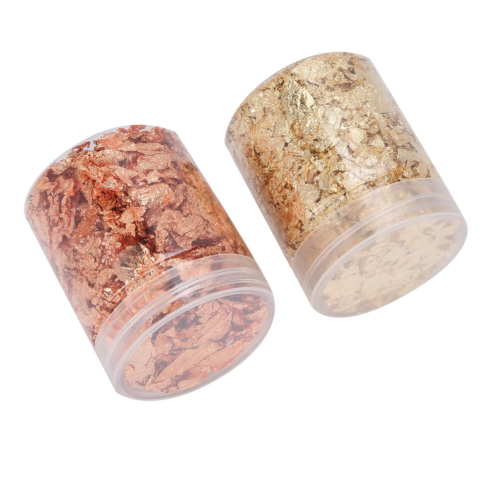 Gold 2Pcs 5G Flakes Nail Art Decor Copper Brass Manicure Craft 8X5.3cm