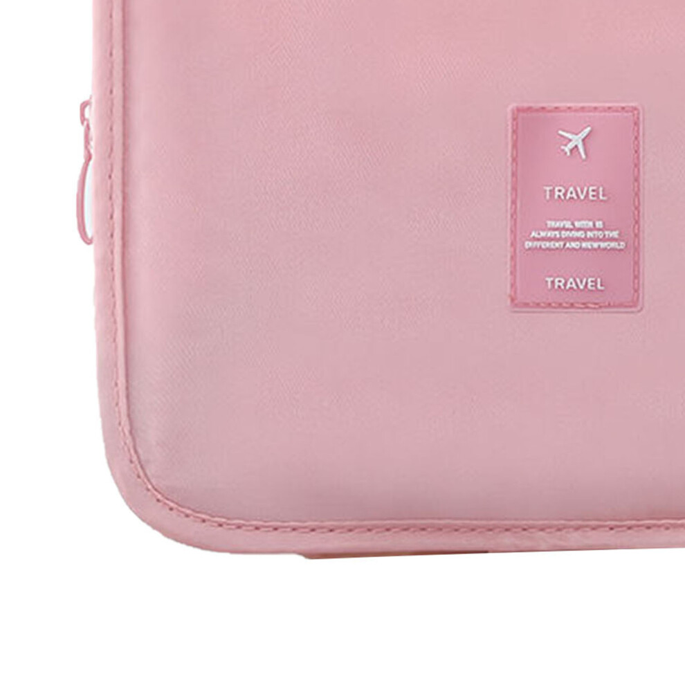 Portable Pink Makeup Bag, 24x9.5x18.5cm, High Capacity Toiletry Organizer