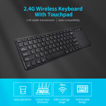 Wireless 2.4G Ultra-Thin Keyboard with Touchpad, 78 Keys, Black