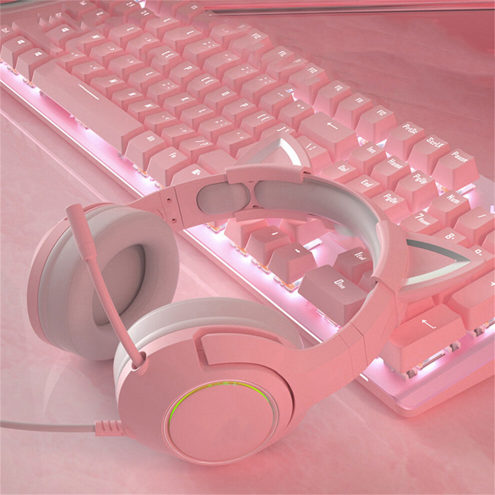 Cat Ear Gaming Headset With Rgb Leds & Microphone, Wired 3.5Mm Pink 7651375165493