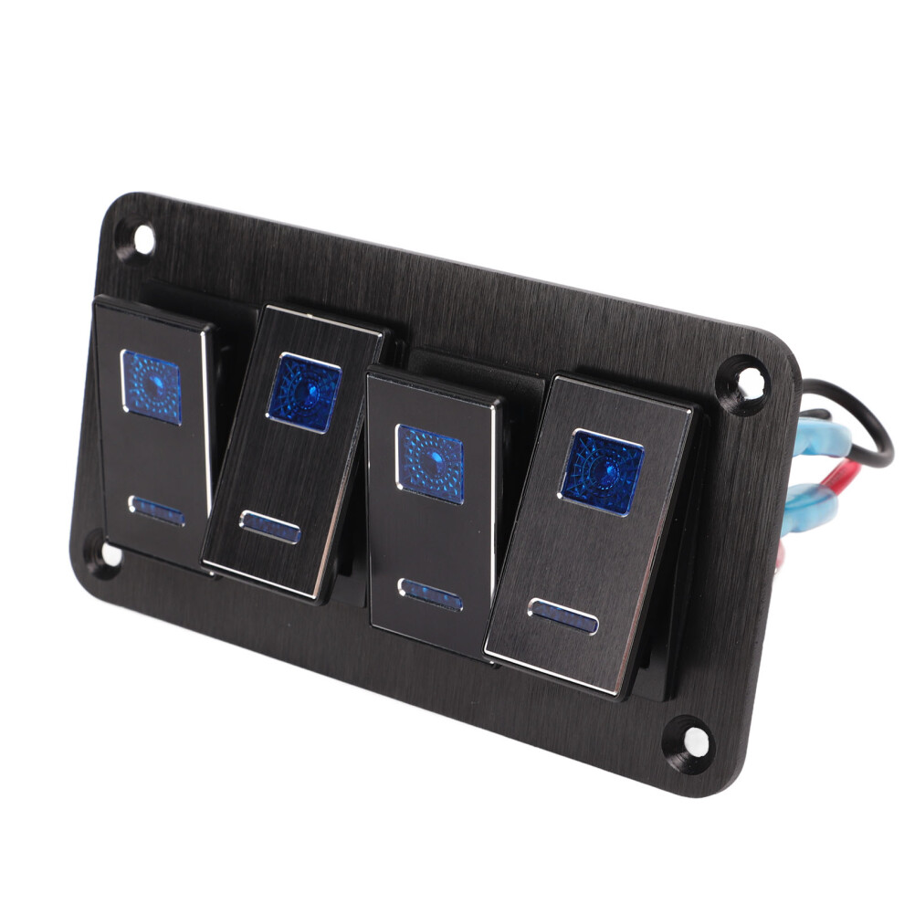 4 Gang Aluminum Alloy Rocker Switch Panel Dc12vâ24V Backlight On/Off Blue 8201381031108