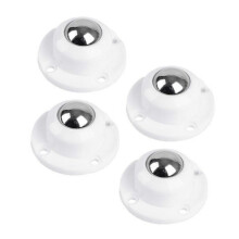Rodas giratórias de fácil instalação, perfil baixo, com revestimento metálico, conjunto de rodas para diversas aplicações, na cor branca.