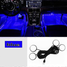 4-in-1-LED-Ambientebeleuchtung fürs Auto: Fußraumleuchte in Eisblau mit Sternen-Glühbirne und USB-Anschluss.