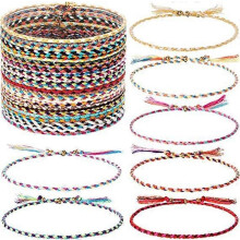 28 gewebte Freundschaftsarmbänder, handgefertigt, geflochten, verstellbar, bunte Perlenarmbänder