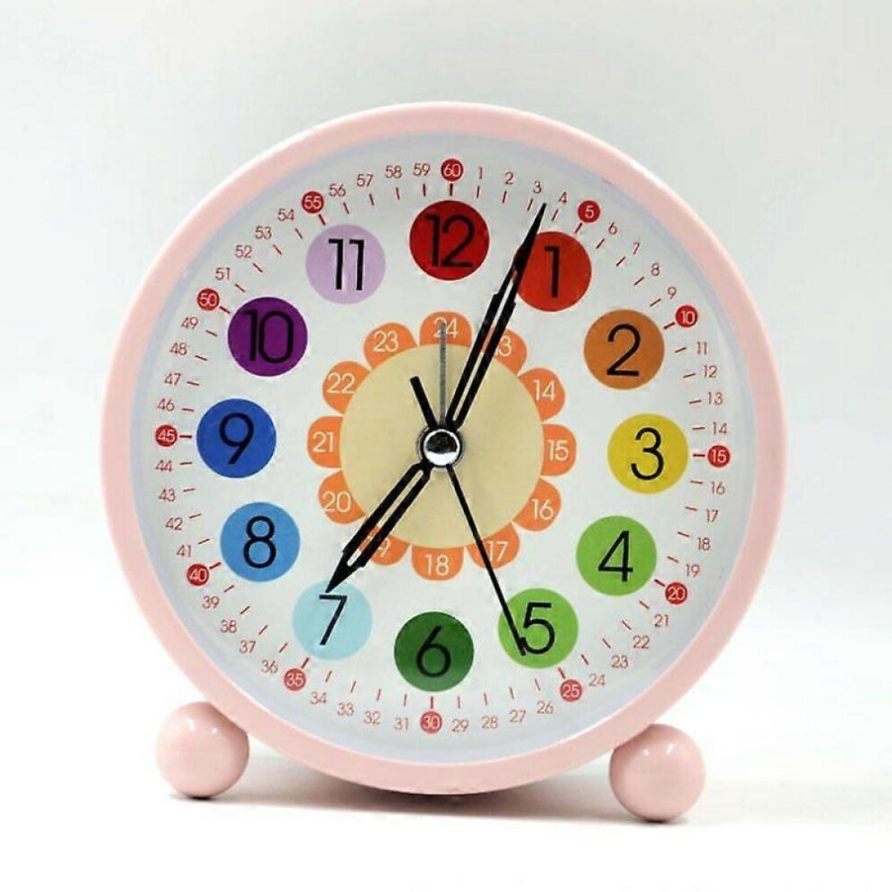 Children's alarm clock, small bedside alarm clock for bedroom, cute learning time alarm clock, battery-powered (pink)