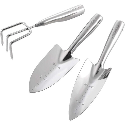 Gartengeräte-Set, 3-teilig, 100 % Edelstahl, Gartengeräte für den Außenbereich