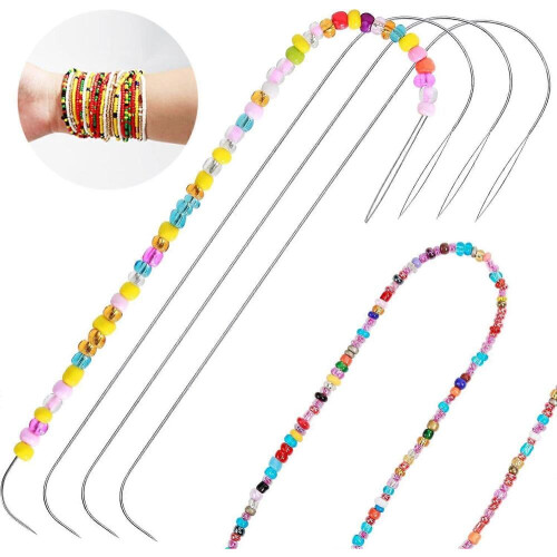 Conjunto de 4 agulhas grandes para miçangas com cabo, 13,5 cm (5,3 polegadas), em aço inoxidável, ideais para fiar miçangas, miçangas de vid