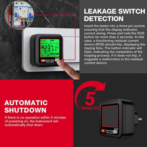 High quality HT97D Digital LCD Screen European Standard Socket Tester RCD Test 2