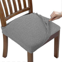 4-teiliges Set hellgrauer, waschbarer Jacquard-Waffel-Stretch-Stuhlhussen für Esszimmer, Küche, Büro, Wohnzimmer